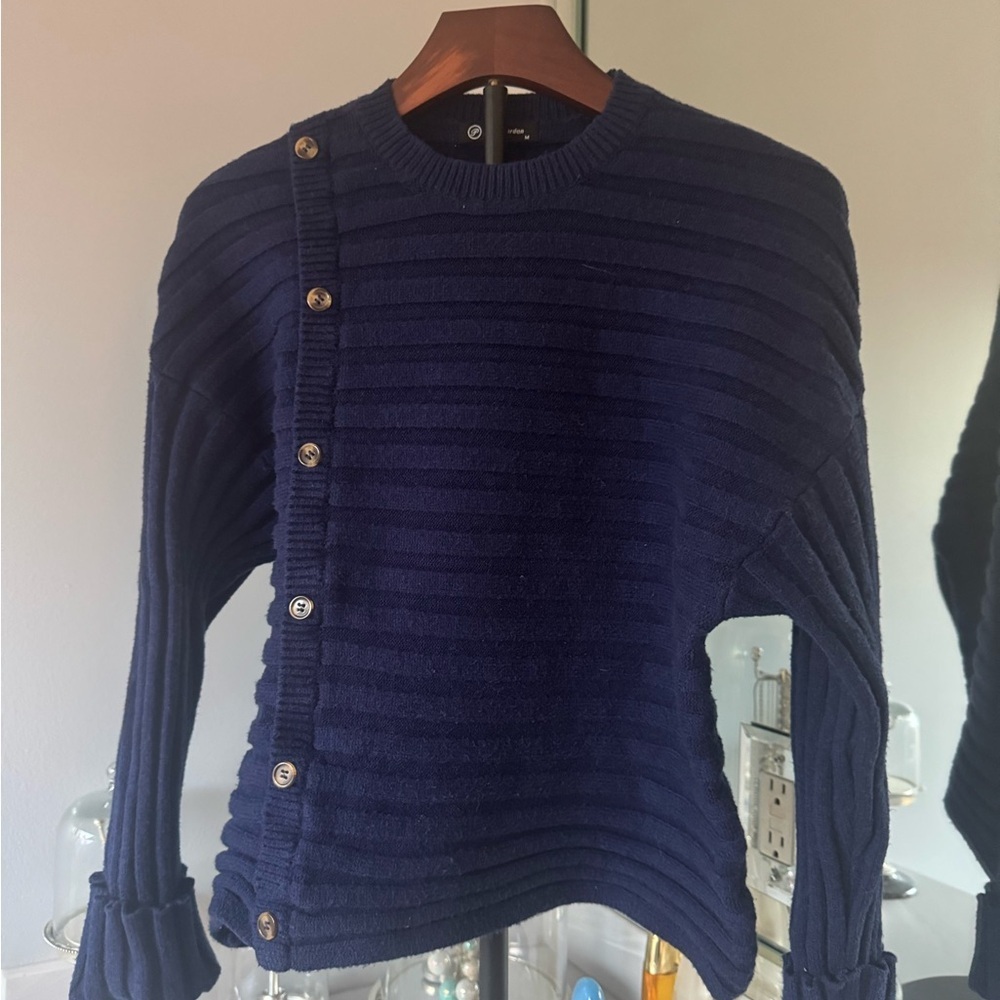 Navy Blue Button-Detail Sweater Size M